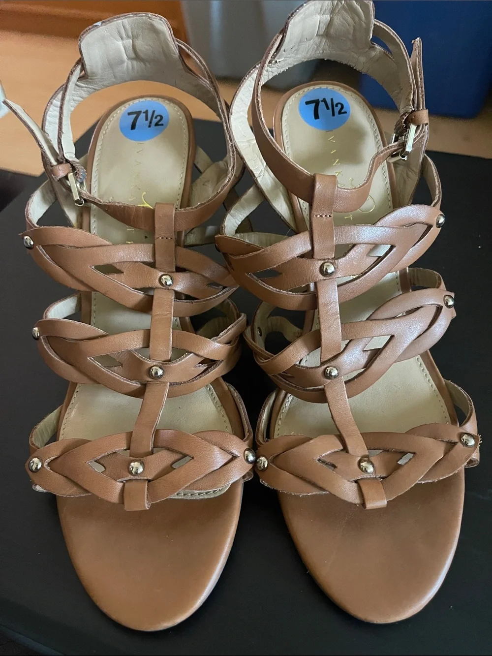 Ivanka Trump Tan Braided Strappy Sandals